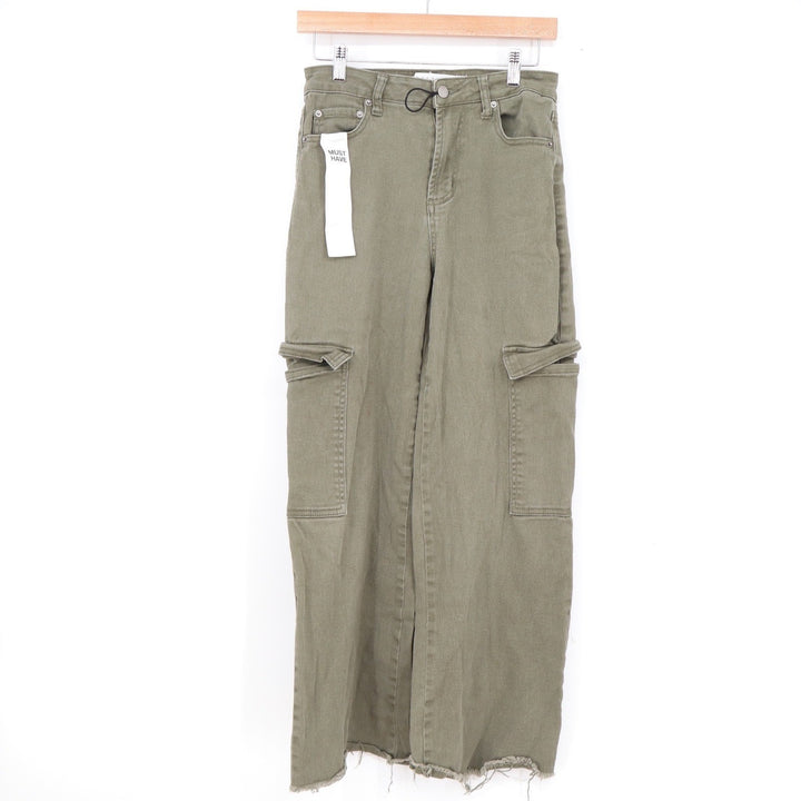 Tinseltown Olive Green Cargo Wide Leg Pants Raw Hem High Rise Size 1