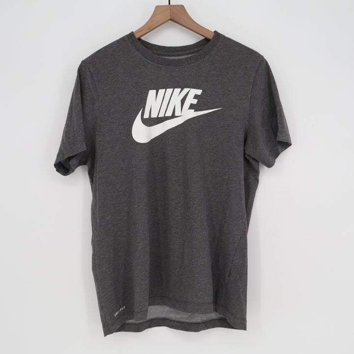 Nike Womens Dri-FIT Graphic T-Shirt Charcoal Grey Heather Futura Swoosh Logo L