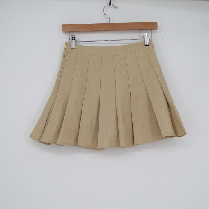 Tan Khaki Pleated Mini Skort High Waisted Preppy Tennis Skirt Shorts Small