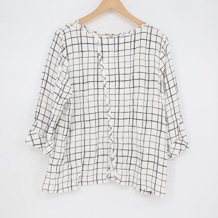 J. Jill White Black Grid Print 3/4 Sleeve Blouse Shirt Top Women's XL