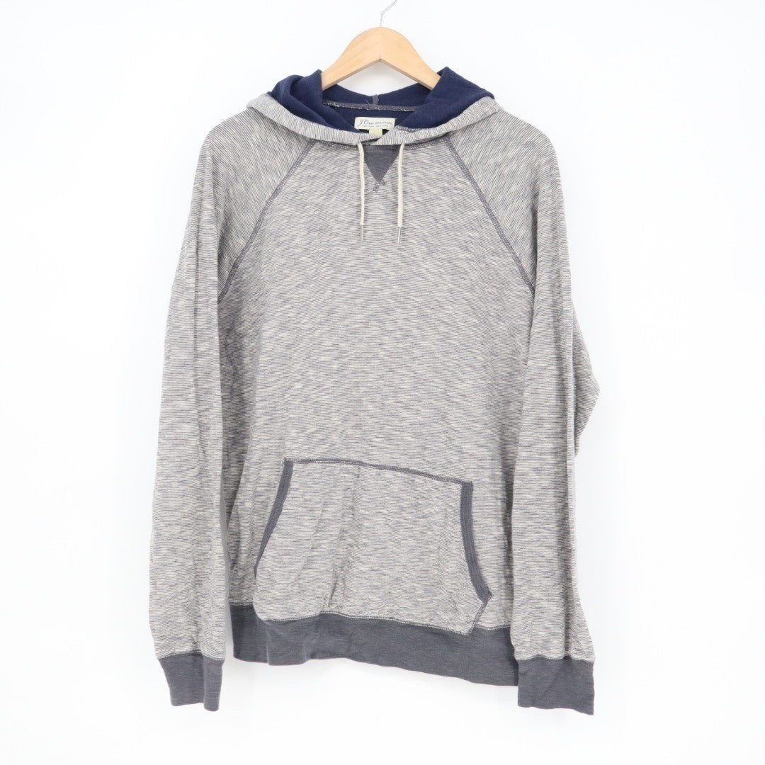 J. Crew Hoodie Men's Large Heather Gray Cotton Raglan Sleeve Kangaroo Pocket