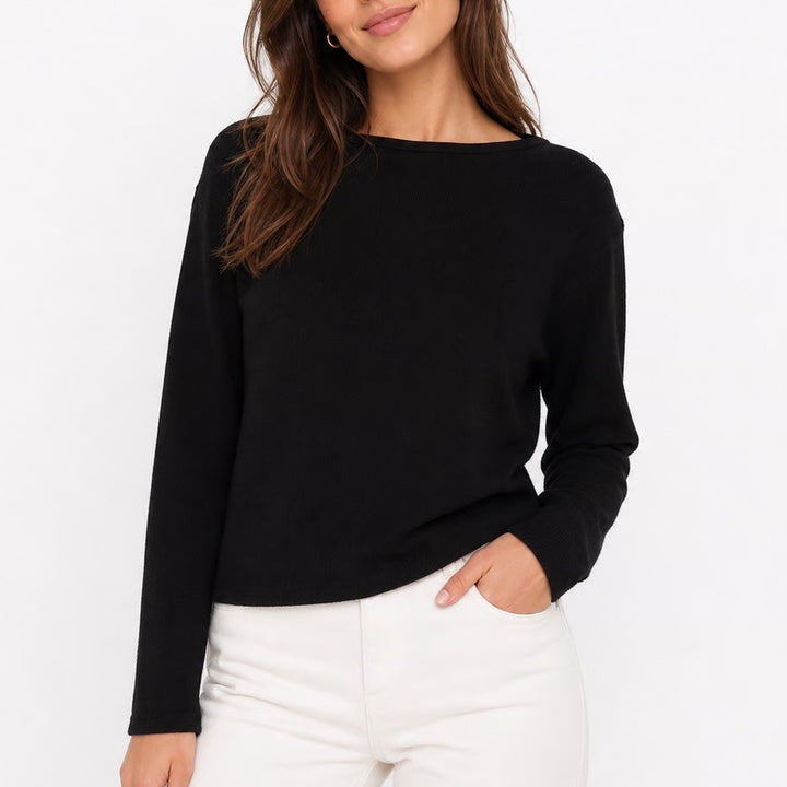 Banana Republic Womens Boat Neck Ribbed Long Sleeve Top Black Large