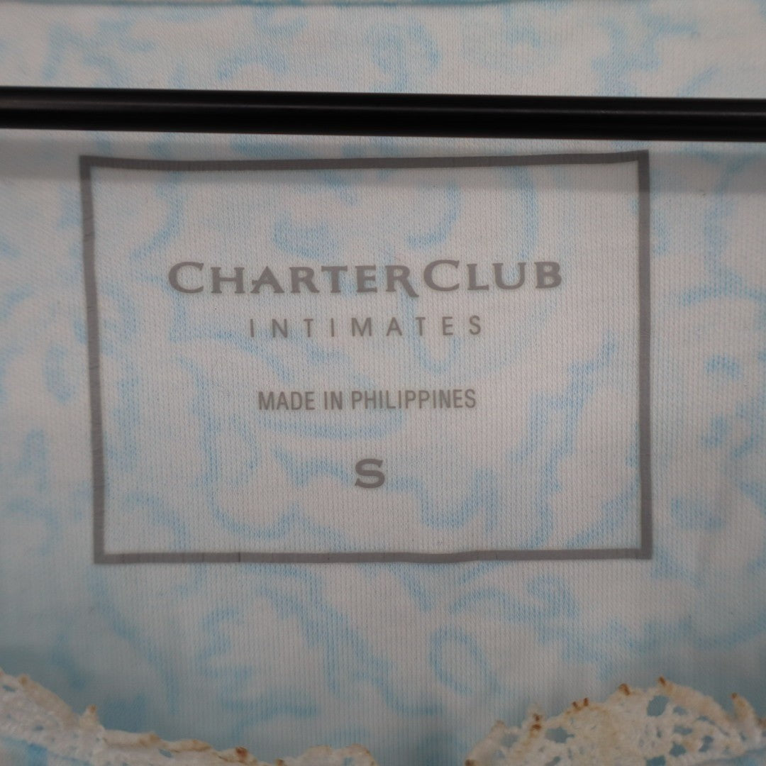 Charter Club Intimates Nightgown Womens Small Blue Floral Slit Neck Cap Sleeve