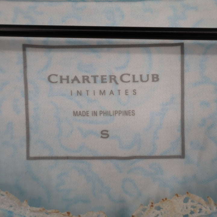 Charter Club Intimates Nightgown Womens Small Blue Floral Slit Neck Cap Sleeve