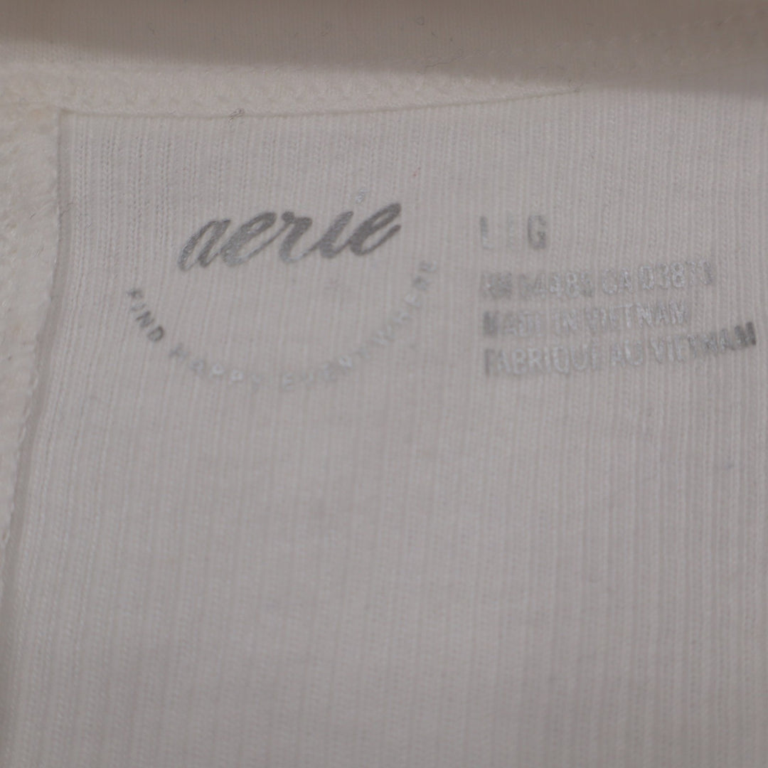 Aerie Tank Top Womens Large White Ribbed Knit Scoop Neck Sleeveless Outdoor