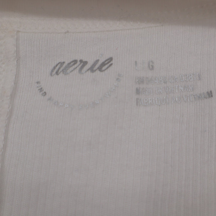 Aerie Tank Top Womens Large White Ribbed Knit Scoop Neck Sleeveless Outdoor