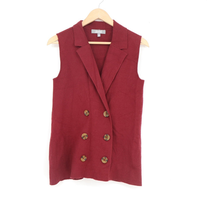 Marled Reunited Clothing Burgundy Double Breasted Knit Vest Small Sleeveless Top