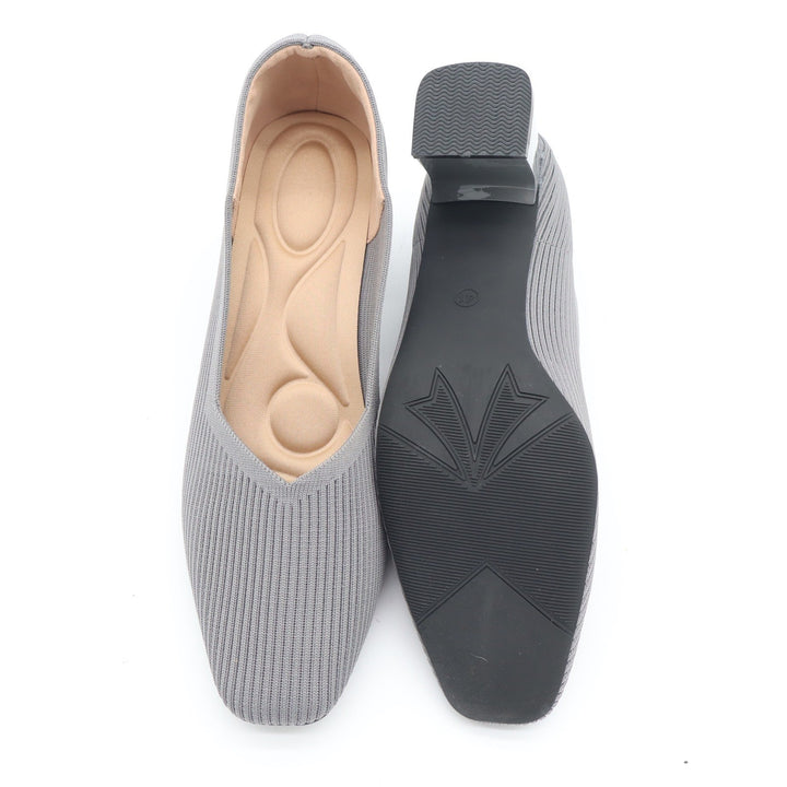Gray Ribbed Knit Block Heel Pumps Square Toe Cushioned Insole Size 41