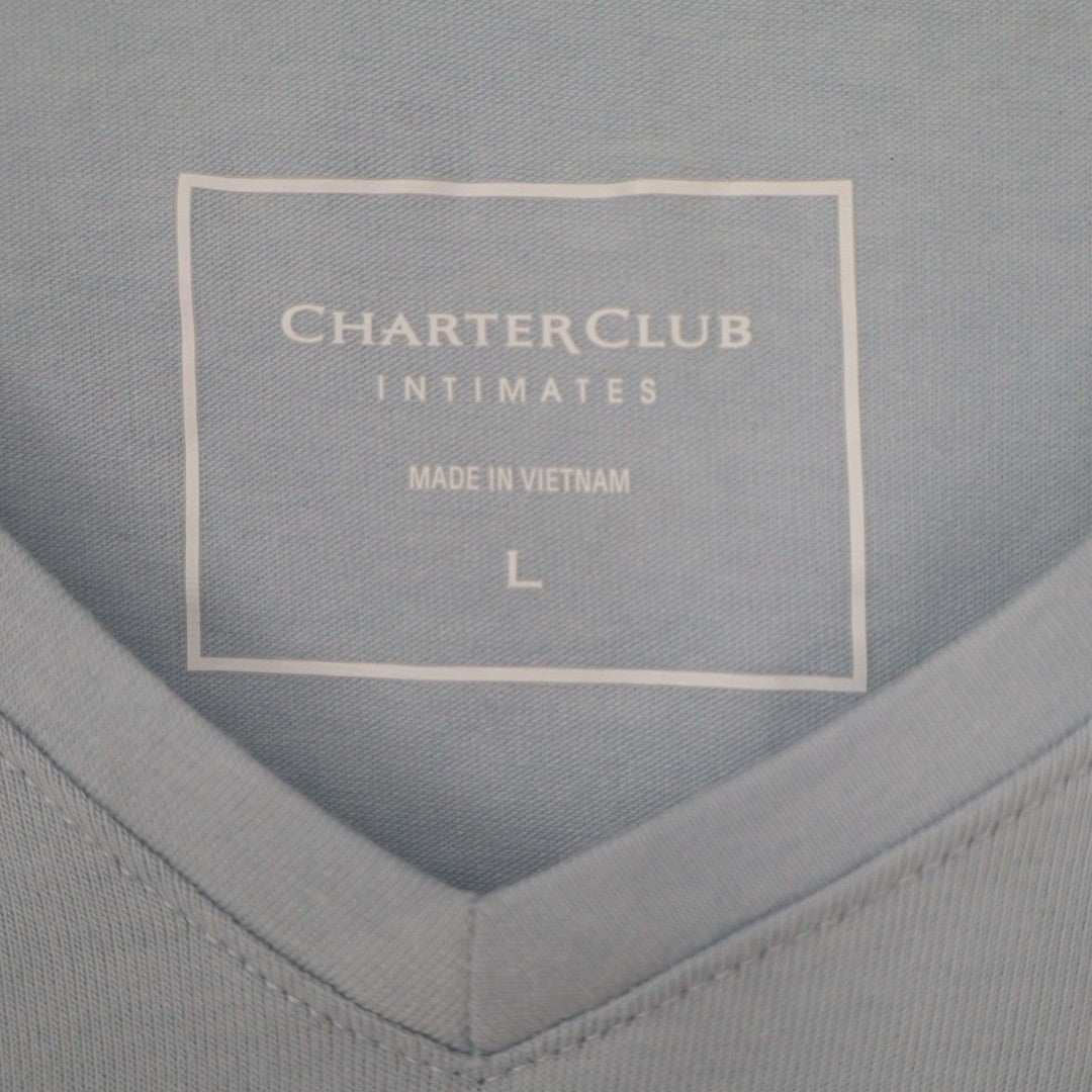 Charter Club Intimates Sleepwear Top Womens L Dolphin Blue V-Neck Short Sleeve