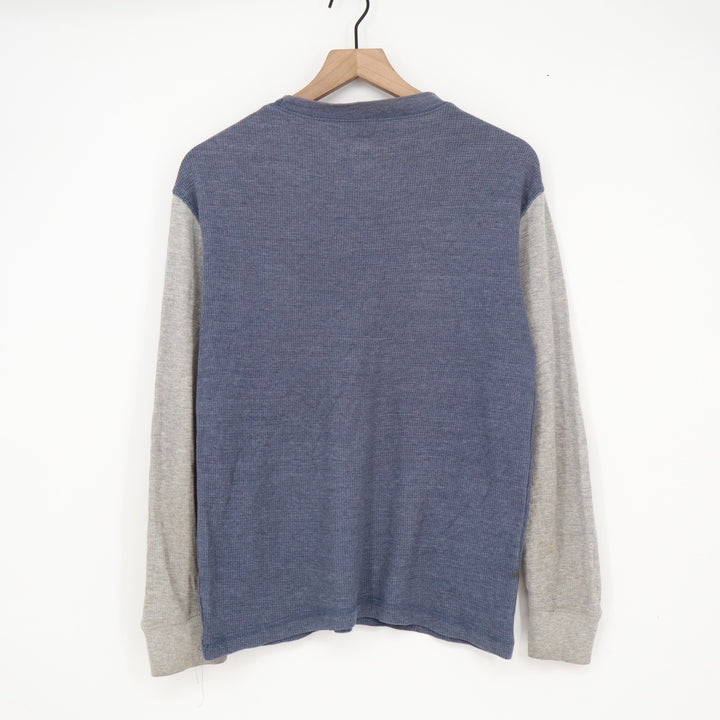 Beverly Hills Polo Club Mens Small Blue Grey Waffle Knit Thermal Shirt Logo
