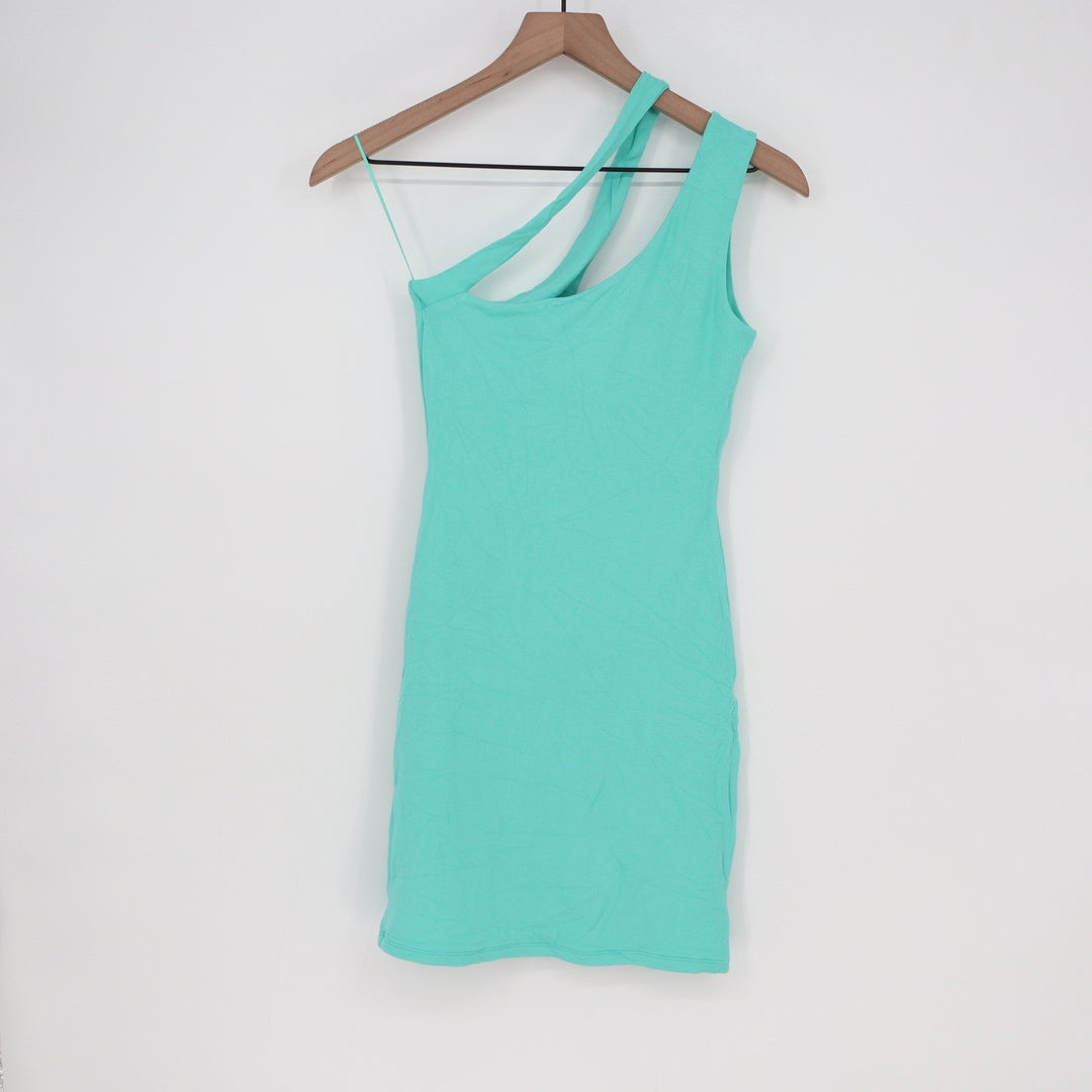 Naked Wardrobe Aqua Turquoise One Shoulder Cutout Mini Dress Large Slit
