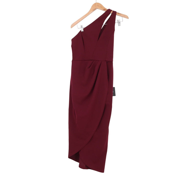 Lulus Burgundy One Shoulder Tulip Midi Dress Small Wine Asymmetrical Cutout