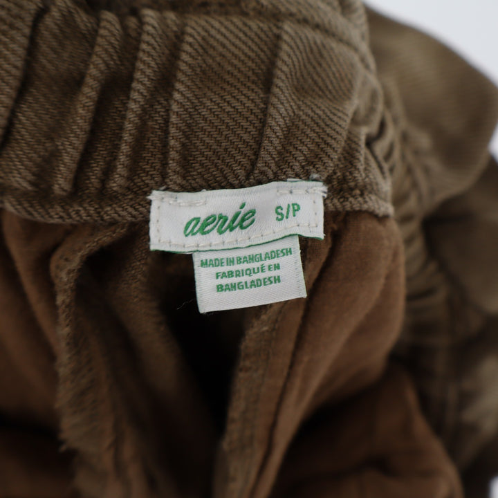 Aerie Olive Brown Linen Blend Paperbag Waist Pants Small High Rise Tie Belt