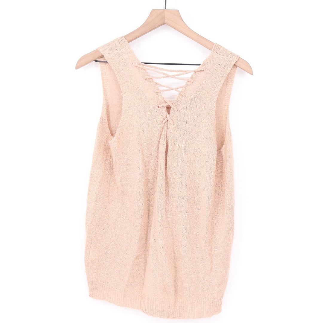 MINE Peach Lace Up Back Sleeveless Open Knit Sweater Vest Size L