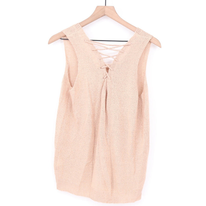 MINE Peach Lace Up Back Sleeveless Open Knit Sweater Vest Size L