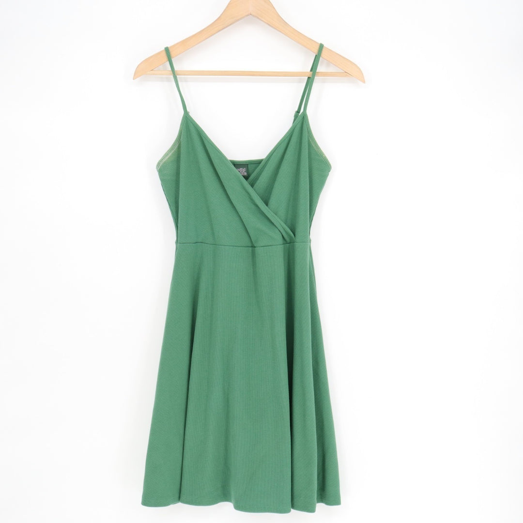 Wild Fable Mini Dress Womens Medium Green Cotton Stretch Ribbed Spaghetti Strap