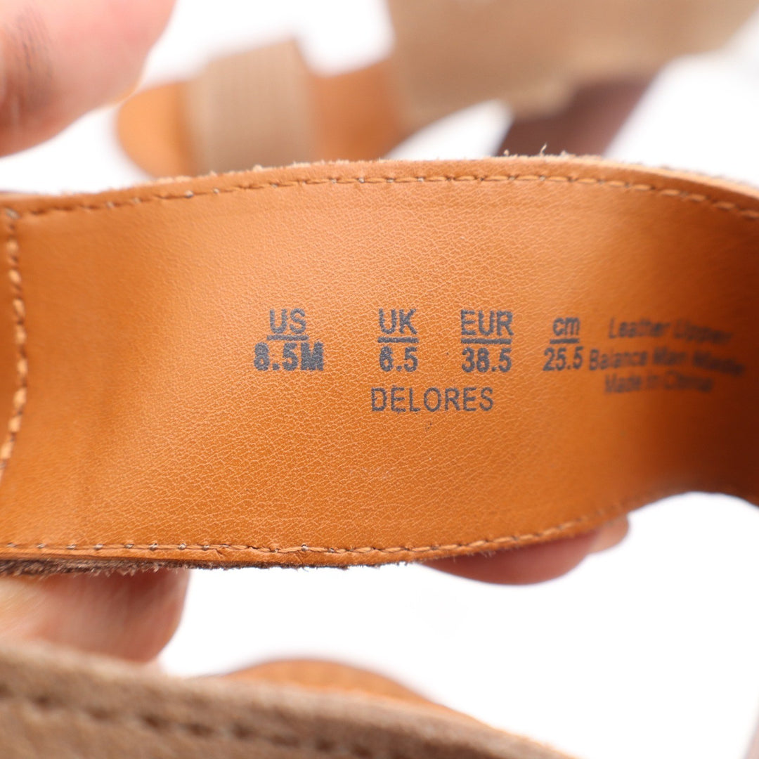 Franco Sarto Delores Tan Perforated Suede Block Heel Sandals Womens 8.5M