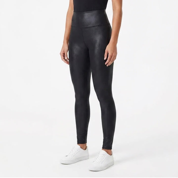 Spanx Faux Leather Leggings Black High Rise Shaping Skinny Pants Medium M M/M