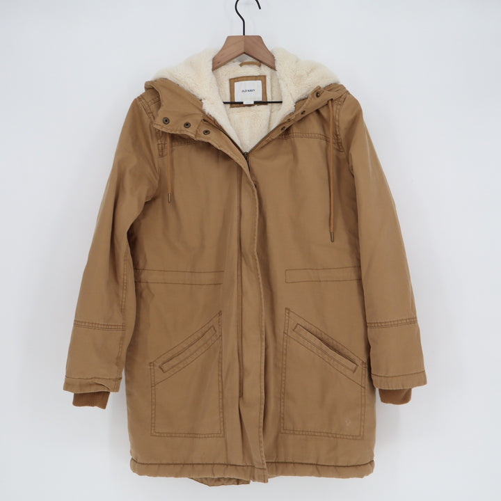 Old Navy Mens Small Camel Brown Sherpa Lined Hooded Parka Utility Jacket Coat