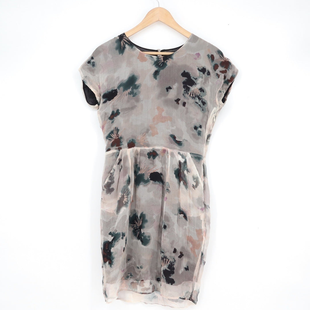 Pop CPH Silk Watercolor Floral Cap Sleeve Mini Dress Grey Small