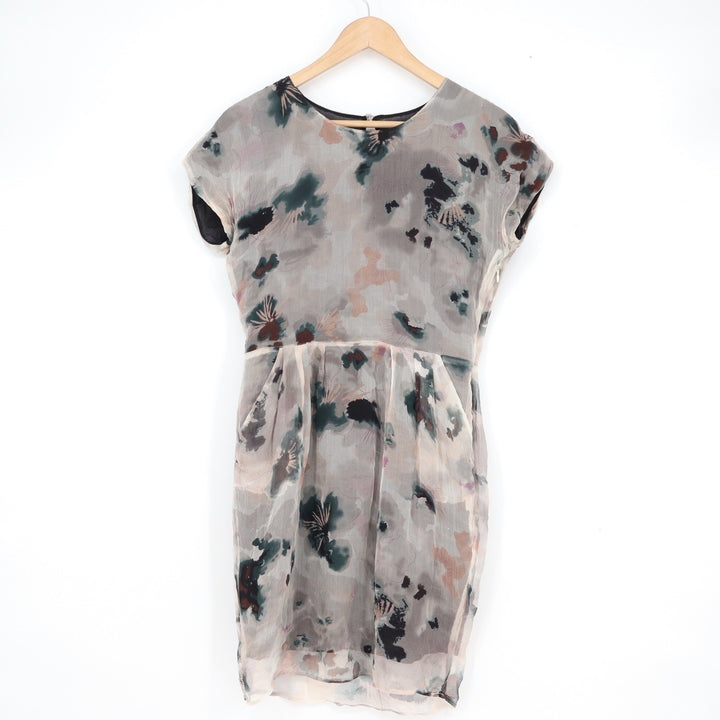 Pop CPH Silk Watercolor Floral Cap Sleeve Mini Dress Grey Small