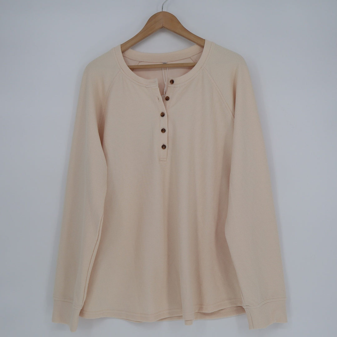 Anrabess T-Shirt Womens 2XL Blush Stretch Waffle Knit Henley Neck Long Sleeve