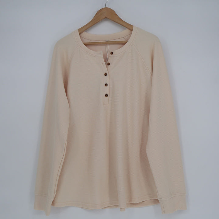 Anrabess T-Shirt Womens 2XL Blush Stretch Waffle Knit Henley Neck Long Sleeve