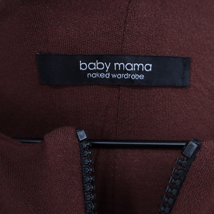 Naked Wardrobe Baby Mama Brown Sleeveless Front Zip Jumpsuit Medium