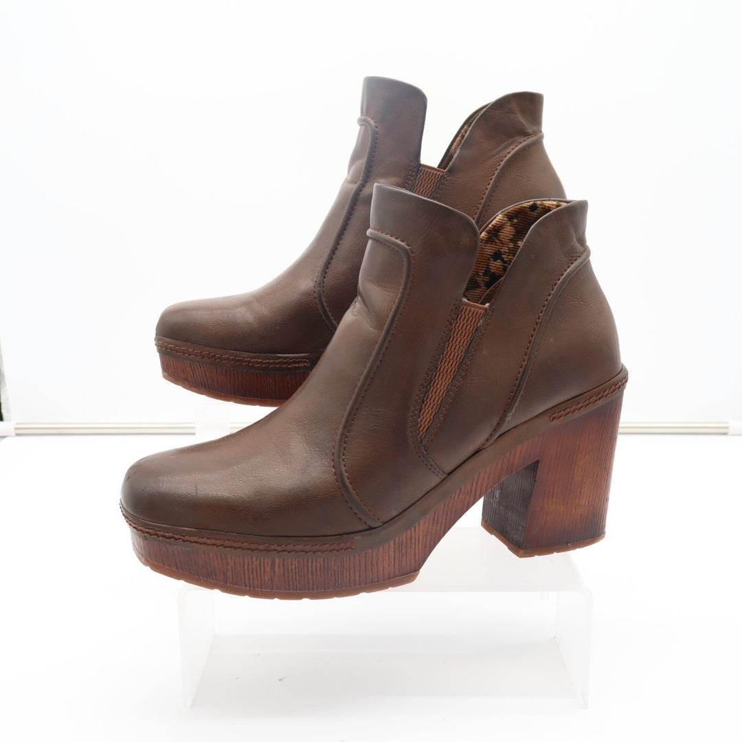 Korks Bootie Women 9.5M Brown Round Neck Block Heel Pull On Platform Ankle Boots