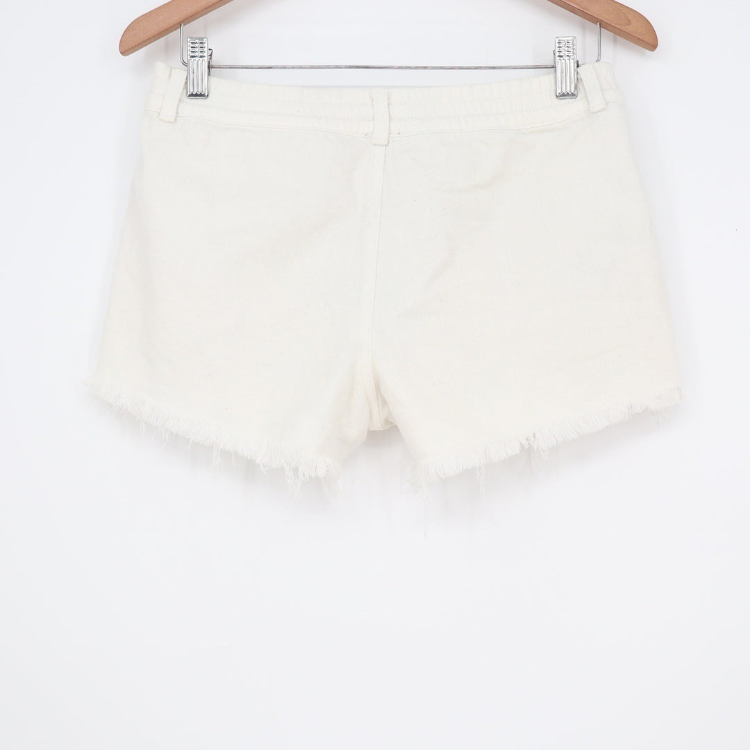 Aerie White Distressed Denim Shorts Frayed Raw Hem XS