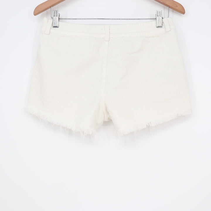 Aerie White Distressed Denim Shorts Frayed Raw Hem XS