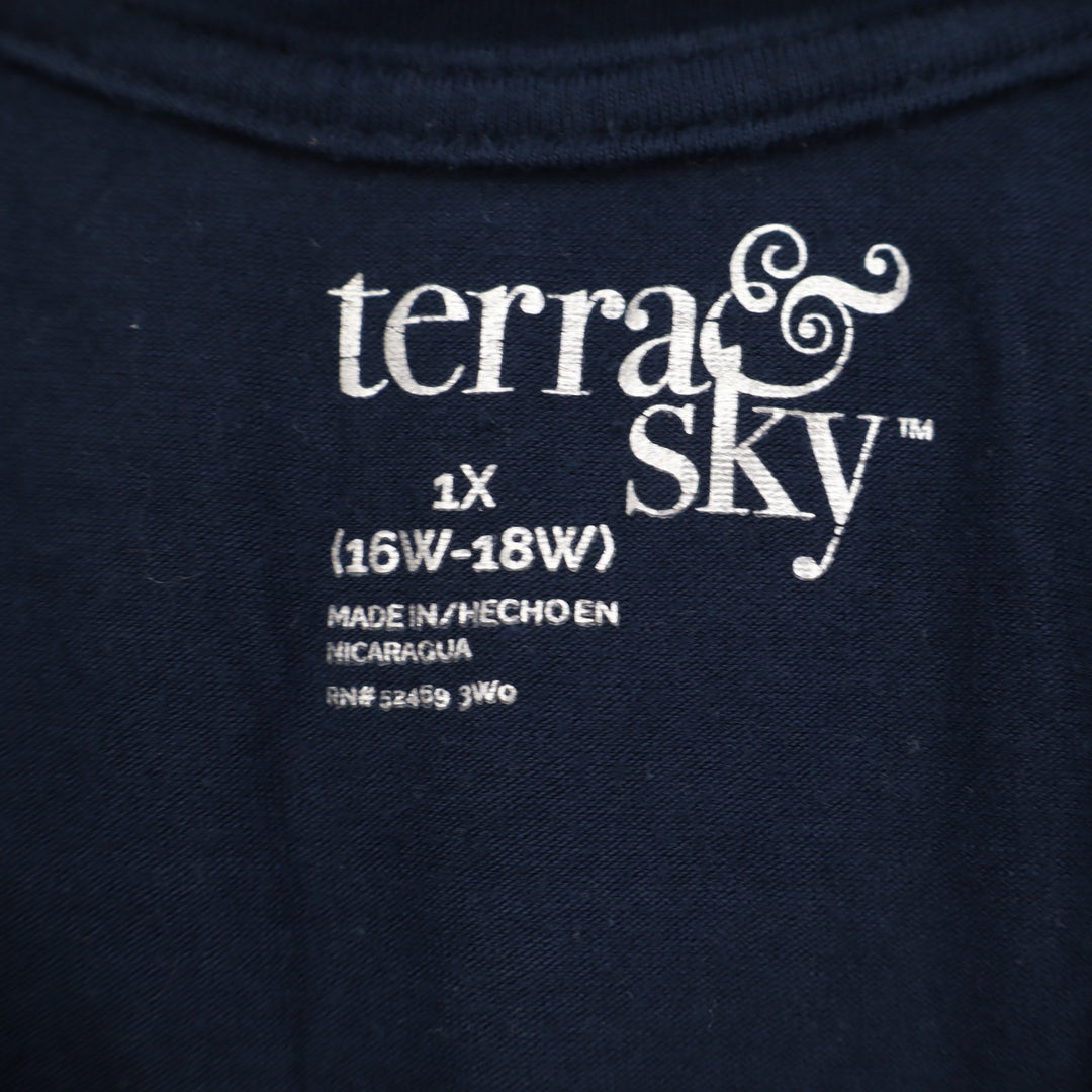 Terra & Sky T-Shirt Womens 1X V-Neck Navy Blue Pima Cotton Modal Stretch