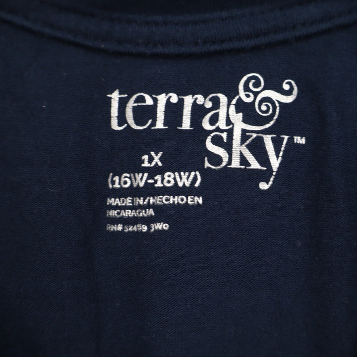 Terra & Sky T-Shirt Womens 1X V-Neck Navy Blue Pima Cotton Modal Stretch