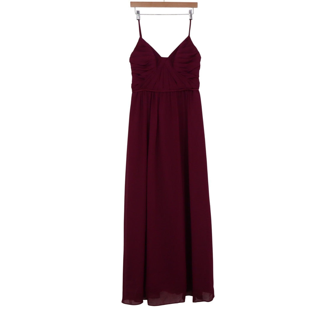 Sorella Vita Burgundy Chiffon Pleated V-Neck Maxi Bridesmaid Dress Mens Size 14