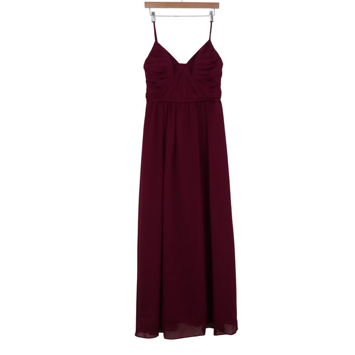 Sorella Vita Burgundy Chiffon Pleated V-Neck Maxi Bridesmaid Dress Mens Size 14
