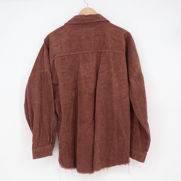 RSQ Brown Corduroy Button Down Shirt Raw Hem Oversized Shacket Mens XL Cotton