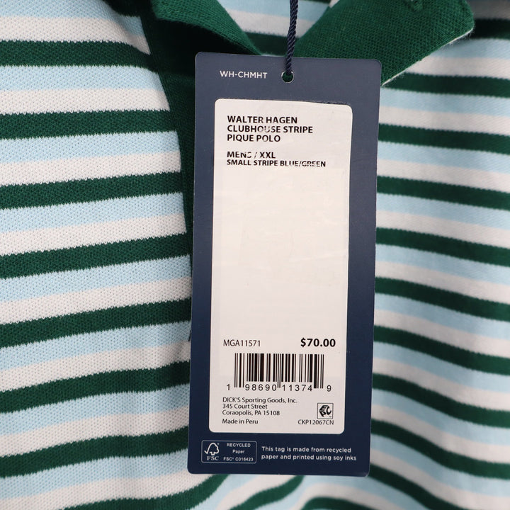Walter Hagen Clubhouse Stripe Pique Polo Mens XXL Blue Green Golf Shirt