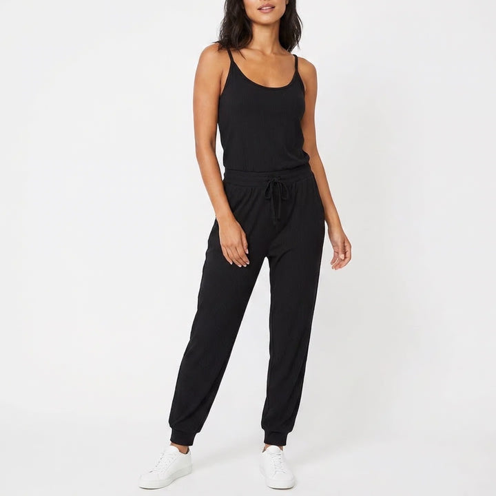 Mustard Seed Black Spaghetti Strap Cowl Neck Jogger Jumpsuit Large S210051