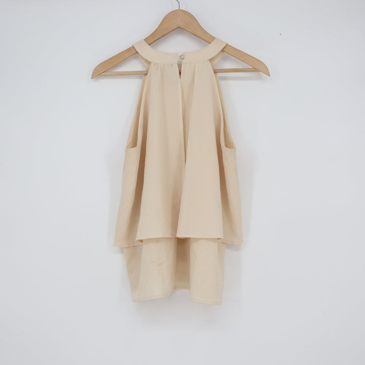 Paper Crane Cream Tiered High Neck Halter Blouse Medium