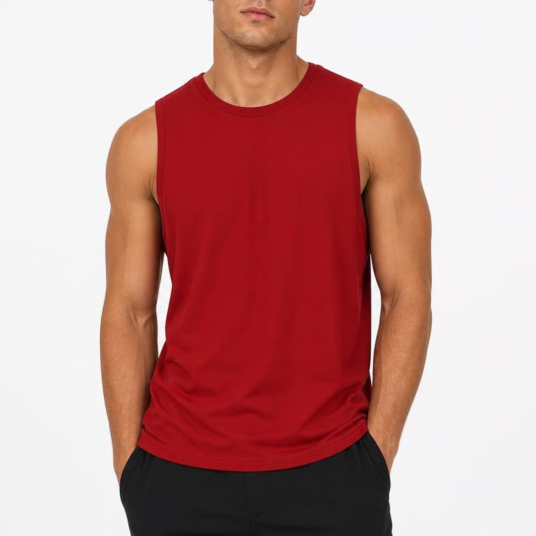 Unbranded Mens Red Athletic Tank Top Polyester Sleeveless Gym Shirt Size L