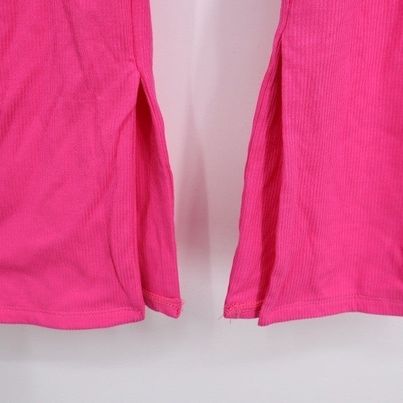 Naked Wardrobe Neon Pink Ribbed Split Hem High Waist Pants Large