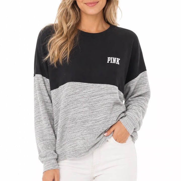 Victoria's Secret PINK Colorblock Sweatshirt Black Grey Love Pink Graphic Small