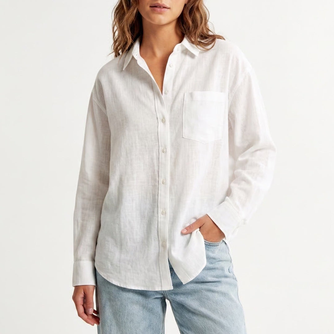 Old Navy Boyfriend Shirt Womens XL White Long Sleeve Spread Collar Button Up