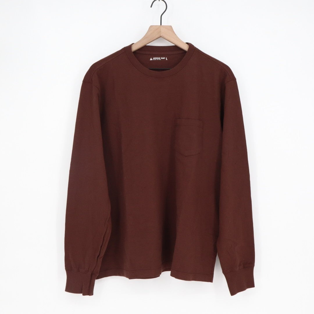 American Giant T-Shirt Mens L Maroon Cotton Long Sleeve Front Pocket Crew Neck