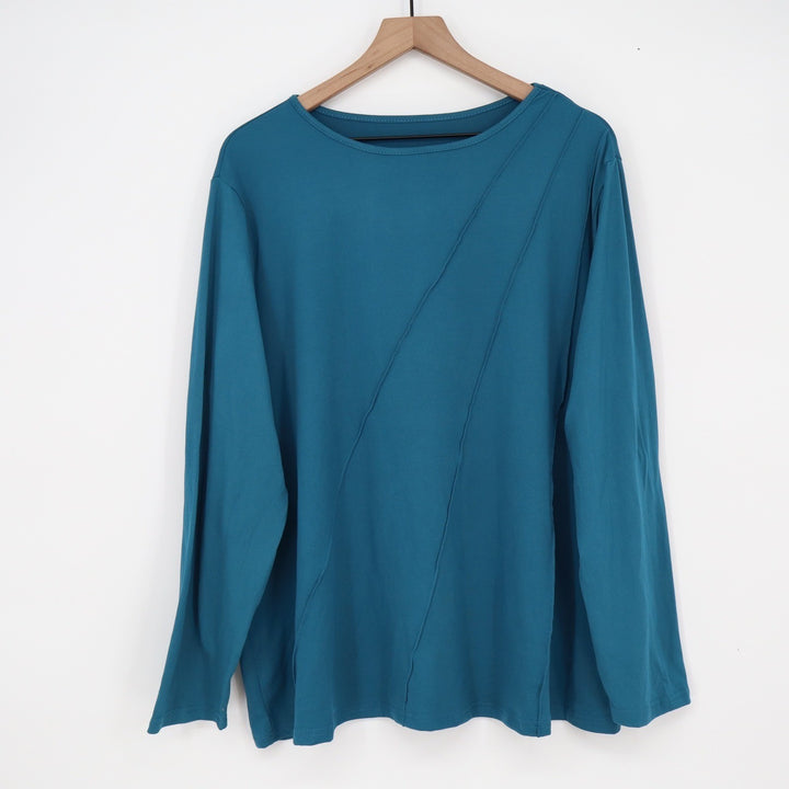 Shein Curve Teal Blue Diagonal Seam Long Sleeve Top Plus Size 3XL Crew Neck