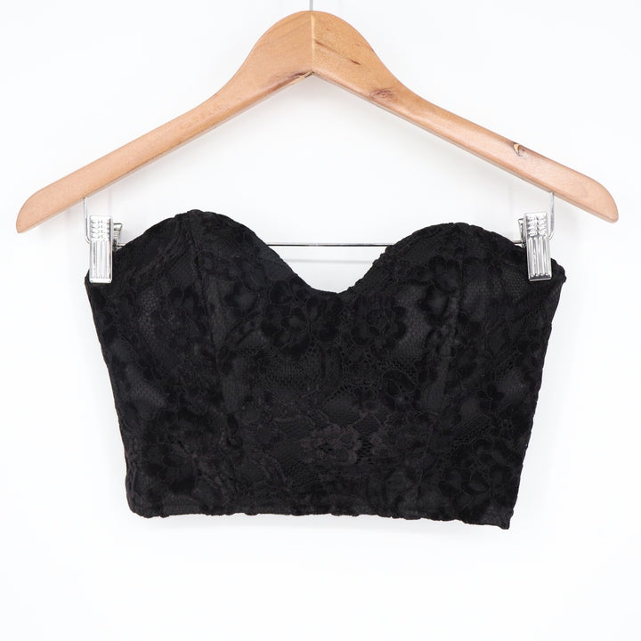 Naked Wardrobe Black Floral Lace Bustier Crop Top Sweetheart Small
