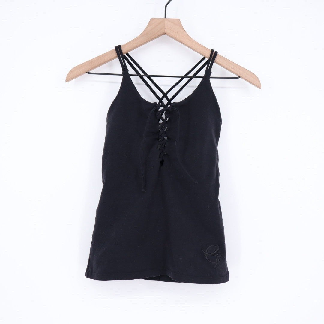 Equilibrium Activewear Black Lace Up Criss Cross Strap Tank Top Size M