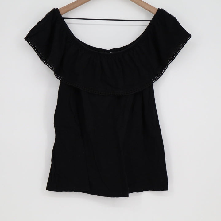 Old Navy Blouse Top Womens Medium Black Cotton Pleated Off the Shoulder Outdoor