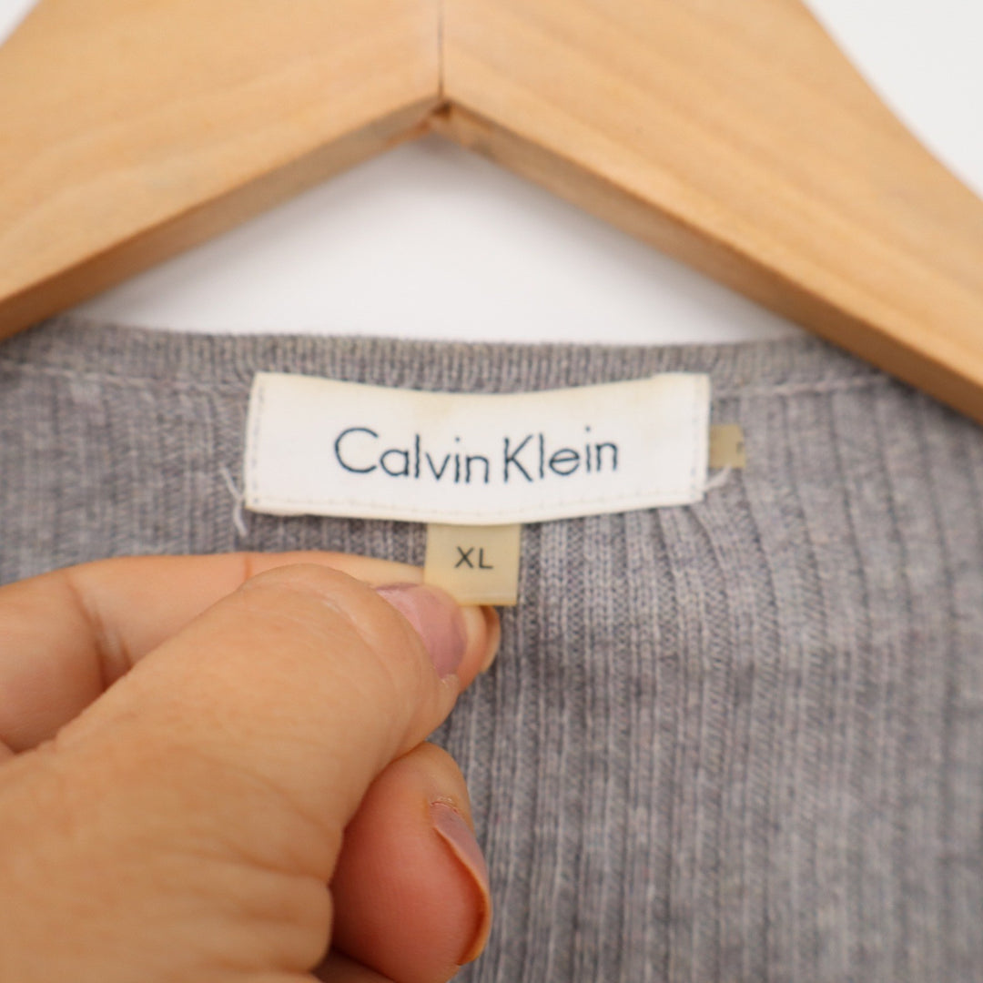 Calvin Klein Gray Ribbed Full Zip Cardigan V-Neck Sweater XL