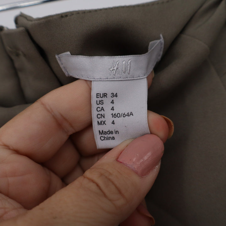 HM Womens Olive Taupe Pencil Skirt Size 4 Cotton Blend Knee Length Side Pockets